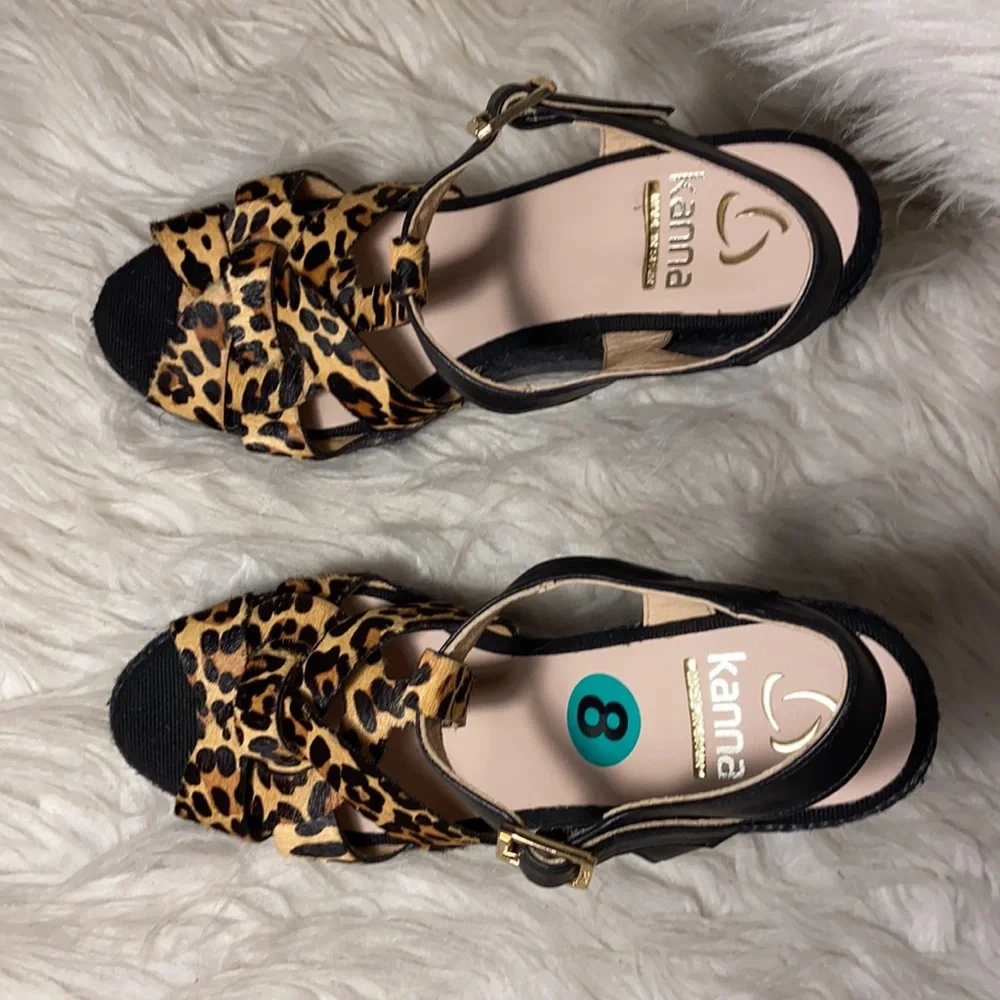 Nwt Kanna Suede Espadrille Platform Wedge animal Sandals
